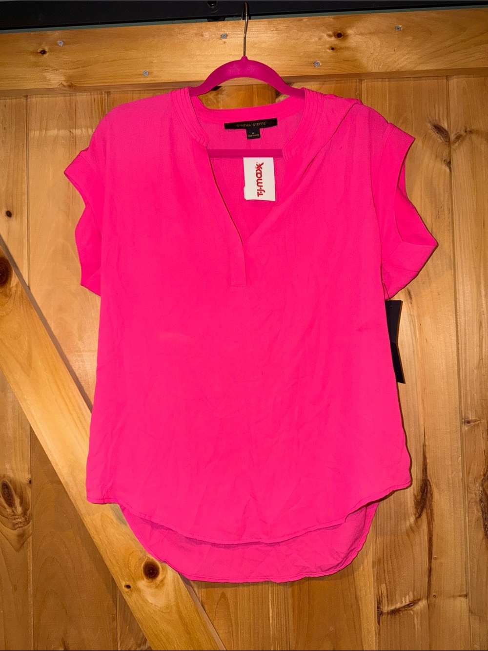 Bright Pink V-Neck Cap Sleeve Blouse
